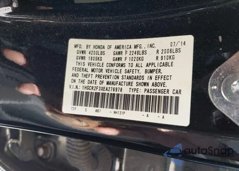 2014 Honda Accord Lx z USA, uszkodzony, nr VIN 1HGCR2F3XEA276978